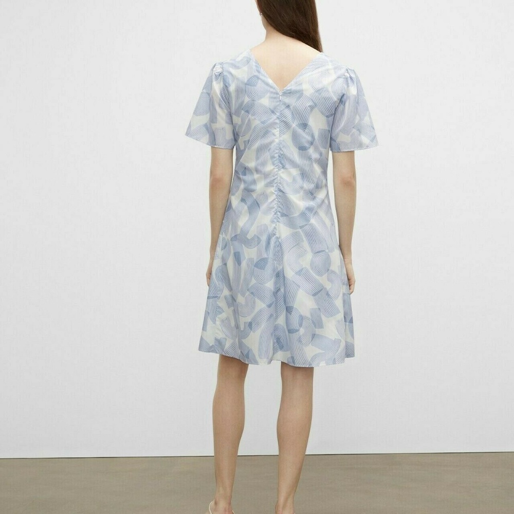 Printed Ruched Front Dress - New With Tags - NEVER WORN - White/Blue Multi - Picture 3 of 9